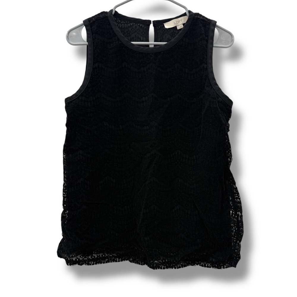 Loft Black Textured Eyelet Velvet Sleeveless Keyhole Back Top Sz S
